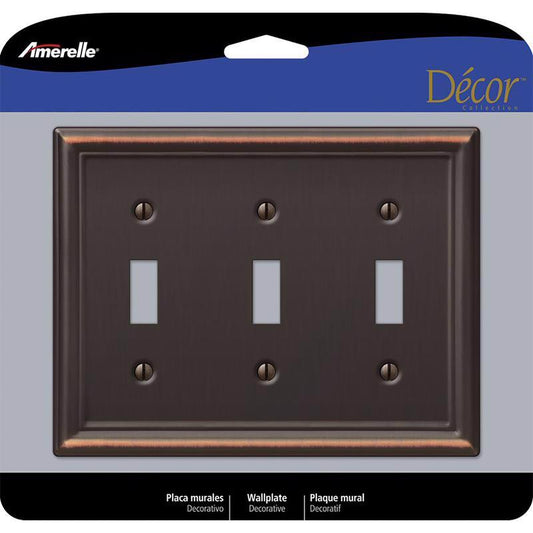 Amerelle Chelsea Aged Bronze 3 gang Stamped Steel Toggle Wall Plate 149TTTDB 1 pk