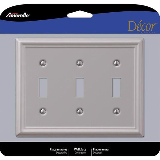 Amerelle Chelsea Brushed Nickel 3 gang Stamped Steel Toggle Wall Plate 149TTTBN 1 pk