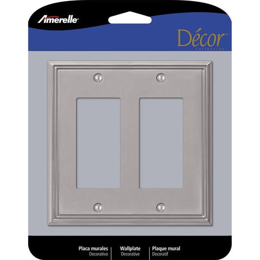 Amerelle Metro Brushed Nickel 2 gang Die-Cast Metal Decorator Wall Plate 77RRBN 1 pk