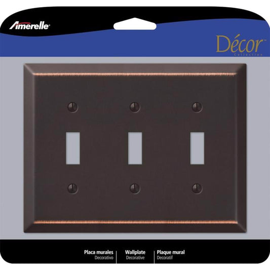 Amerelle Century Antique Bronze 3 gang Stamped Steel Toggle Wall Plate 163TTTDB 1 pk