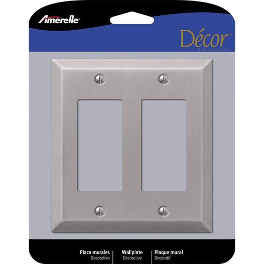 Amerelle Century Brushed Nickel 2 gang Stamped Steel Decorator Wall Plate 163RRBN 1 pk