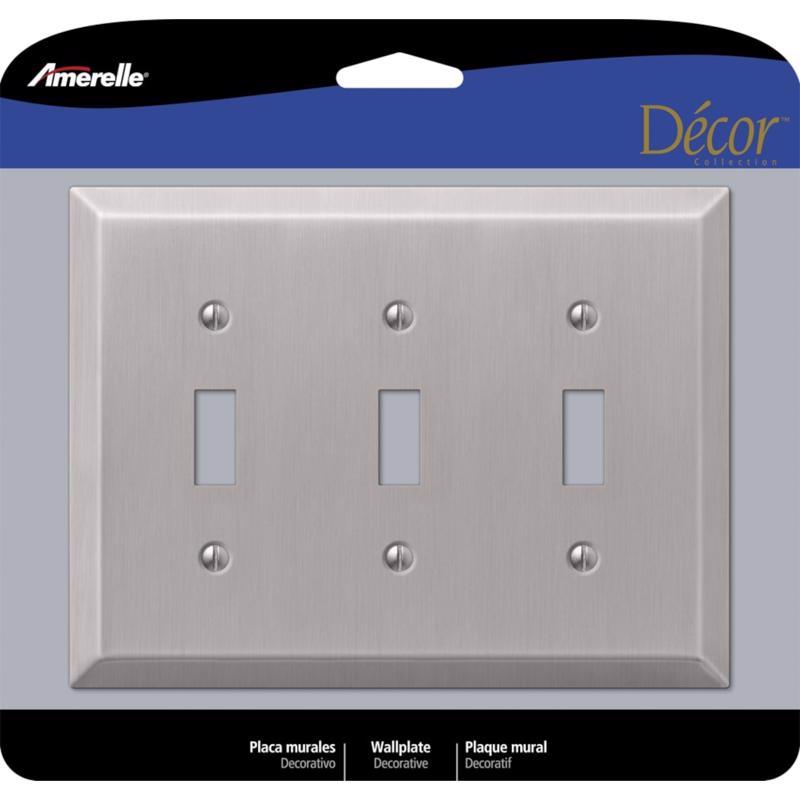 Amerelle Century Brushed Nickel 3 gang Stamped Steel Toggle Wall Plate 163TTTBN 1 pk
