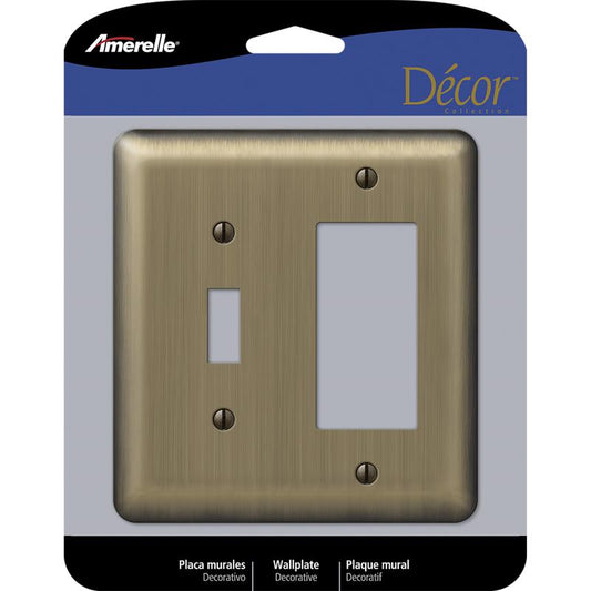 Amerelle Devon Brushed Brass 2 gang Stamped Steel Decorator/Toggle Wall Plate 154TR 1 pk