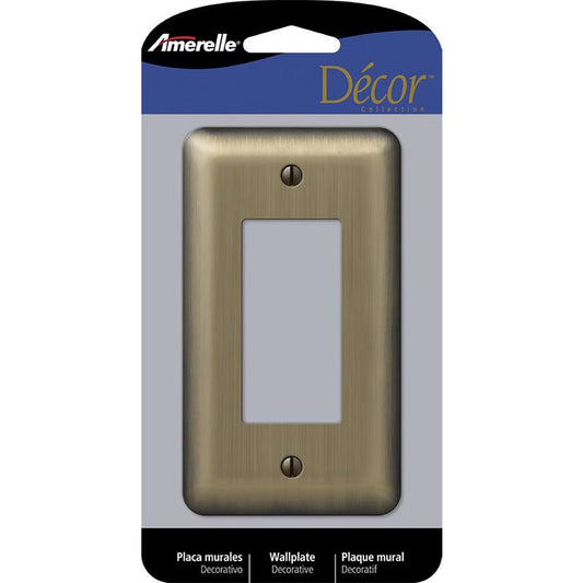 Amerelle Devon Brushed Brass 1 gang Stamped Steel Decorator Wall Plate 154R 1 pk