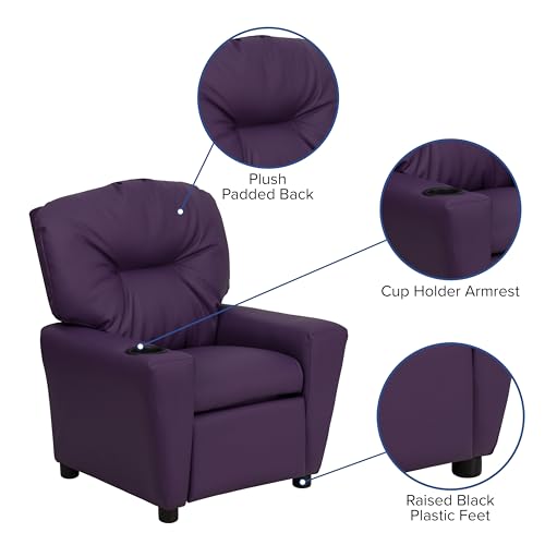 Chandler Vinyl Kids Recliner with Cup Holder and Safety Recline