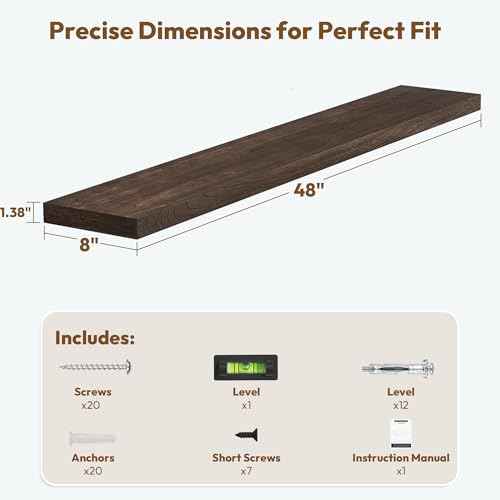 Elm Wood Floating Shelf 48x8” Set of 1