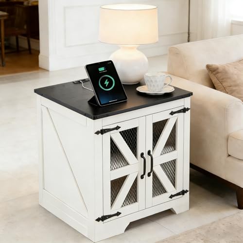Farmhouse End Table Set with Charging Station Set of 2 (2 Count)