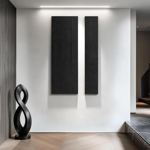 3D Painting Wall Art For Living Room 2 Piece Black Abstract Wall Art For Office 24 x 47 Inch