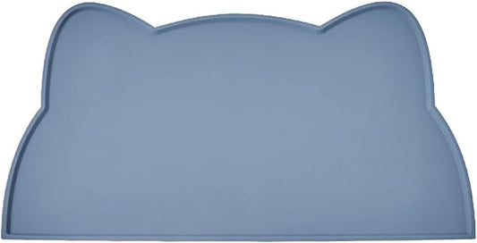 Cat Food Mat, Silicone Pet Feeding Mat for Floor Non-Slip Waterproof Dog Water Bowl Tray Cushion (17" x 10", Stone Blue)