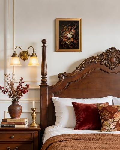 Gold Framed Moody Dark Floral Wall Art