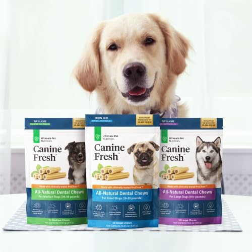 ULTIMATE PET NUTRITION Canine Fresh Dental Chews, Dental Dog Treats, Oral Care and Hygiene Sticks, Soothes Gums, Vet Developed, 15 Chews (Medium)