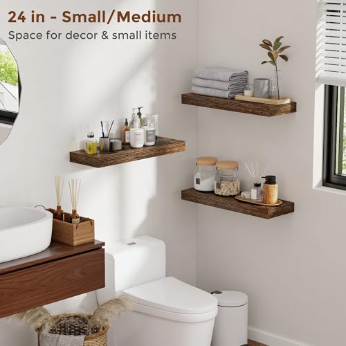 48 Inch Floating Shelves for Wall 8 Inch Deep Rustic Brown Shelves Set of 2 (2 Count)