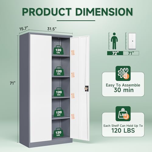 Metal Garage Storage Cabinets with Lock Door and Adjustable Shelves