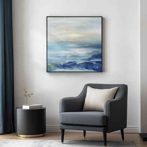 Large Framed Blue Abstract Wall Art Decor