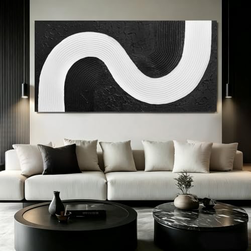 Black And White Painting Wall Art For Dining Room Abstract Painting Wall Art For Apartment Extra Large Wall Art For Hotel 36 x 72 Inch