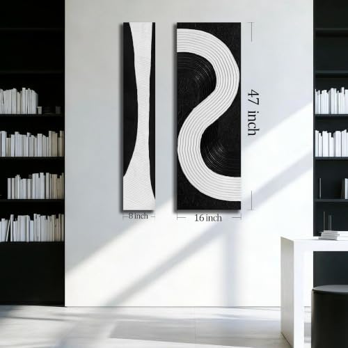 Black And White Abstract Wall Art For Office 2 Piece 3D Wall Decor For Bedroom 24 X 47 Inch