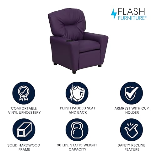 Chandler Vinyl Kids Recliner with Cup Holder and Safety Recline