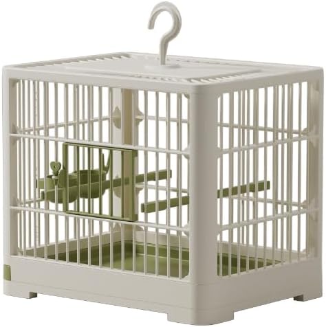 Travel Bird Cage Bird Travel Carrier Ornamental Birdcages Features Standing Pole Detachable Tray & Hook Handle for Parakeets (Green)