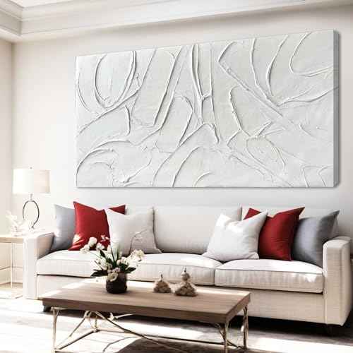 Oil Painting Art Wall Decor Pictures for Living Room Big Wall Artwork White Painting 29"x 58" Modern Abstract Wall Decor Bedroom Office Ready to Hang