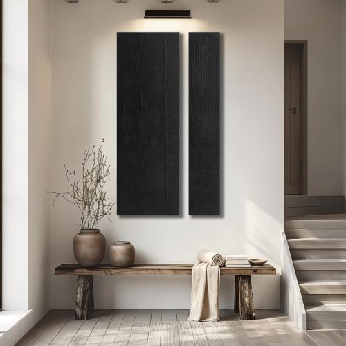 3D Painting Wall Art For Living Room 2 Piece Black Abstract Wall Art For Office 24 x 47 Inch