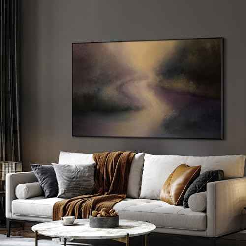 36"x60" Extra Large Framed Wall Art Golden Light River Path Dreamy Impressionist Landscape Illustration for Home Living Room Bedroom Decor