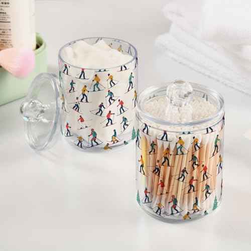 2 Pack Qtip Holder Organizer Dispenser Winter Sports Skiers Bathroom Storage Canister Cotton Ball Holder Container for Cotton Pads (2 Count)