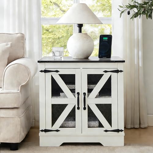 Farmhouse End Table Set with Charging Station Set of 2 (2 Count)