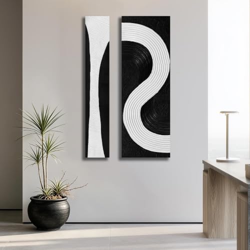 Black And White Abstract Wall Art For Office 2 Piece 3D Wall Decor For Bedroom 24 X 47 Inch