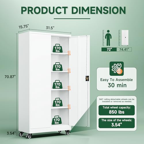 Metal Garage Storage Cabinets with Lock Door and Adjustable Shelves