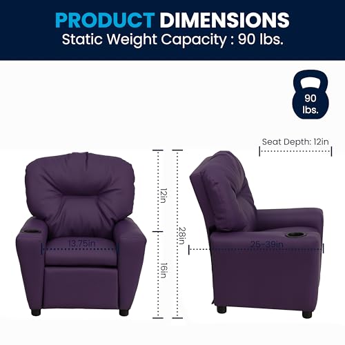 Chandler Vinyl Kids Recliner with Cup Holder and Safety Recline