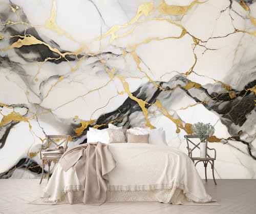 Black and Gold Marble Wallpaper Peel and Stick Abstract Wall Mural