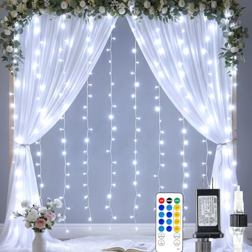 6.6FT x 6.6FT Cool White Curtain Lights Plug in