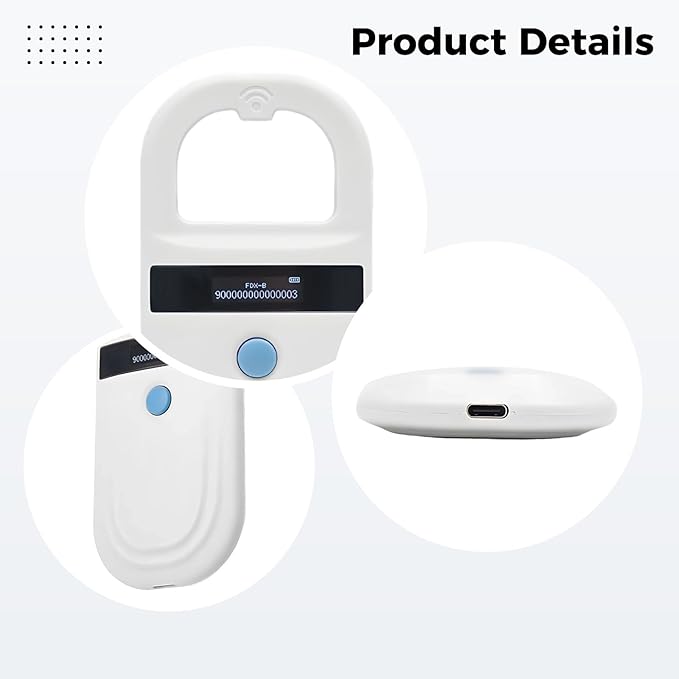Pet Microchip Reader, 134.2Khz Handheld Scanner, 0-15 Cm Reading, OLED Display, Compatible with Emid Fdx-B, for Pet Id Tracking