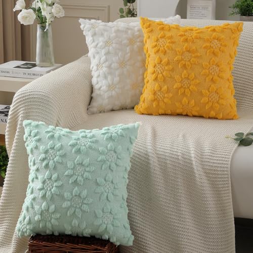 Spring Summer Pillow Covers 18x18 inch Set of 2 Green Sunflower (2 Count)