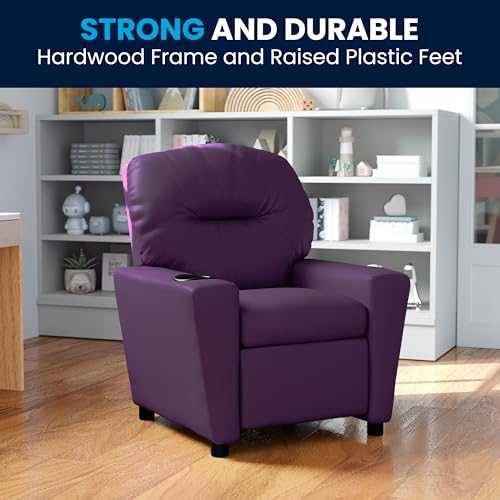 Chandler Vinyl Kids Recliner with Cup Holder and Safety Recline