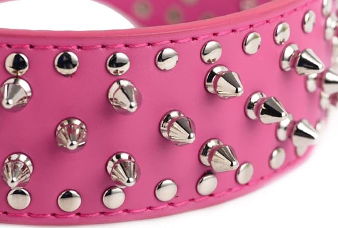 Serijoars Spiked Studded Dog Collar, PU Leather Dog Collar, Adjustable Pet Collars for Medium or Large Breed Pet (S, Pink)