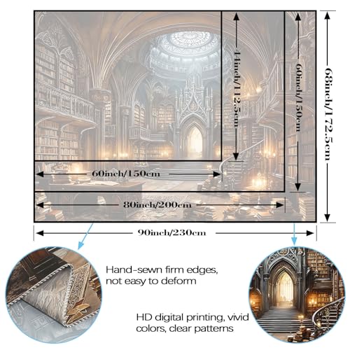 Gothic Library Tapestry Medieval Bookshelf Tapestries Wall Hanging Goth Vintage Dark Academia Hall Book Library Backdrop Large Tapestry for Bedroom Living Room Dorm Classroom 80 x 60 inch