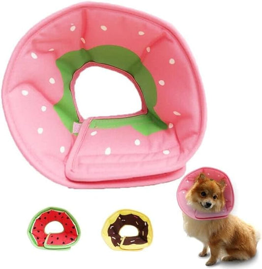 Soft Dog Cone, Lightweight Elizabethan Collar for Dogs, Adjustable Soft Cones for Dogs/Cats to Stop Licking After Surgery, Cute Strawberry Cone of Shame Alternatives for Pets(Large)