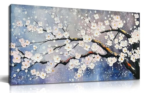Plum Blossom Painting Wall Art For Living Room Blue And White Wall Art For Office Women Modern Art Wall Decor Bedroom Size 20 x 40 Inch