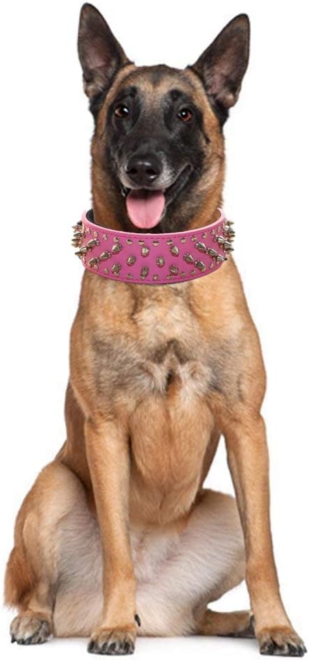 Serijoars Spiked Studded Dog Collar, PU Leather Dog Collar, Adjustable Pet Collars for Medium or Large Breed Pet (XL, Camouflage)