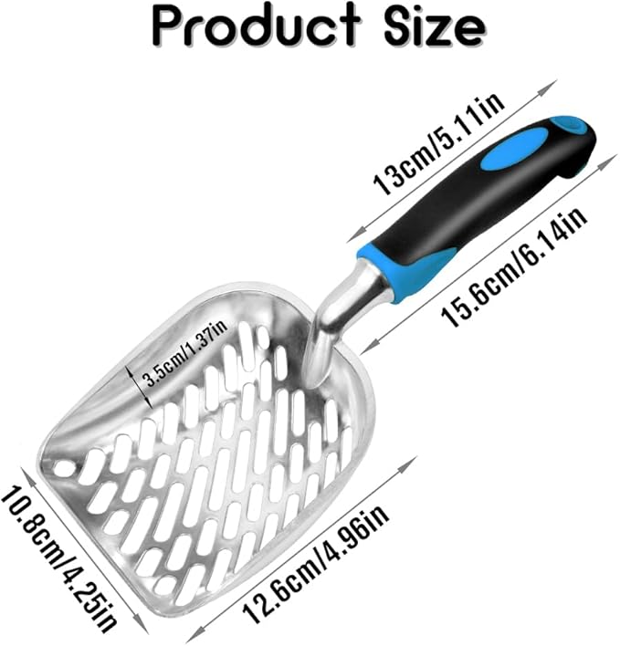 Cat Litter Scoop-Metal Cat Scooper-Long Handle Scoop,Cat Scooper-Poop Sifting-Mesh Shovel-Suitable for Cat Litter Box(Blue)