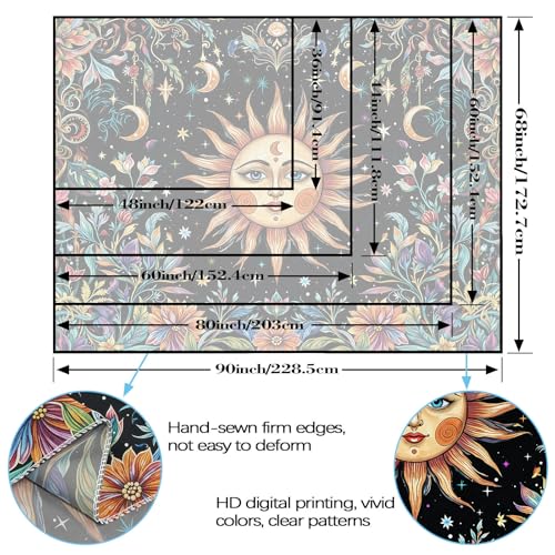 Sun and Moon Tapestry Hippie Boho Floral Wall Tapestry for Bedroom Aesthetic Colorful Flowers Vintage Celestial Botanical Plant Small Tapestries Wall Hanging for Living Room Dorm 48 x 36 Inch