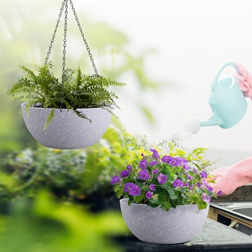 10 inch Hanging Planters for Outdoor Indoor Plants with Drainage Holes and Chain (2 Count)