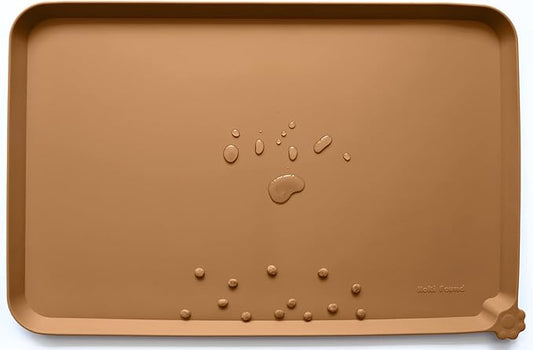 Hoki Found L Silicone Pet Food Mats Tray - Non Slip Pet Dog Cat Bowl Mats Placemat - Dog Pet Cat Feeding Mat - Waterproof Dog Cat Food Mats -Pet Water Mats for Carpet -Butterscotch