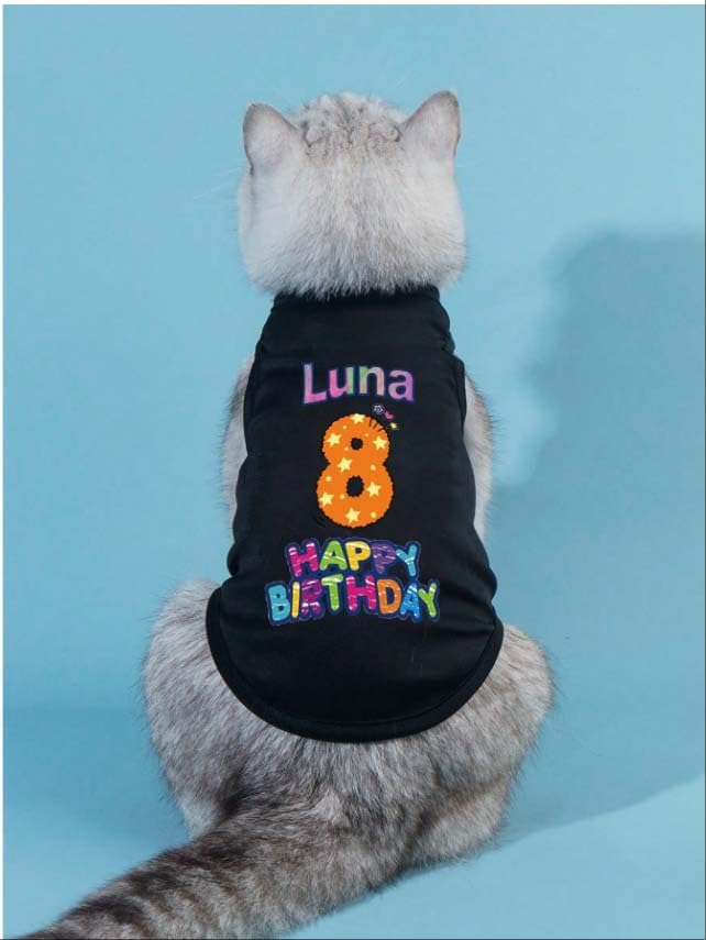 Custom Dog Birthday Shirt,Personalized Pet Apparel Print with Name Age Number,Pet Birthday Outfit,Lightweight Breathable Cotton Vest for Small Medium Large Dogs Cat (White + Black Border, XX-Large)