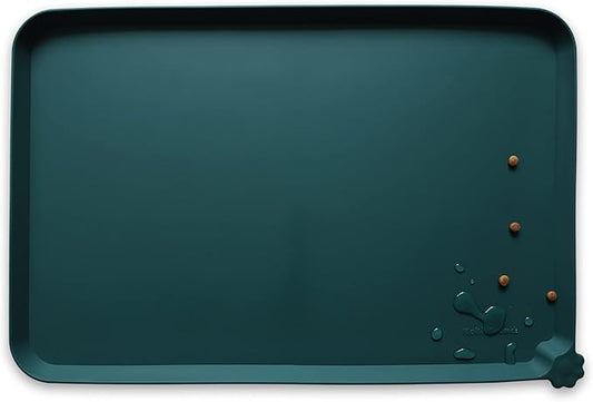 Hoki Found Large Silicone Pet Food Mats - Non Slip Dog Cat Bowl Placemats - Waterproof Dog Cat Food Mats - Dark Cedar