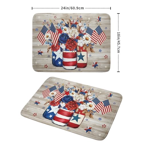 4th of July Dish Drying Mat for Kitchen Counter Patriotic Floral Super Absorbent Reversible Microfiber Kitchen Countertop Protector Dishes Pad Large 18x24 inch