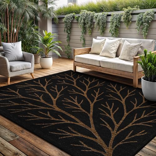 Washable Indoor Outdoor Rug 10x14 Modern Area Rugs Branch Pattern Non Shedding Waterproof Easy Clean Patio Deck Porch Living Room Bedroom Garden RV (140 Sq Ft)