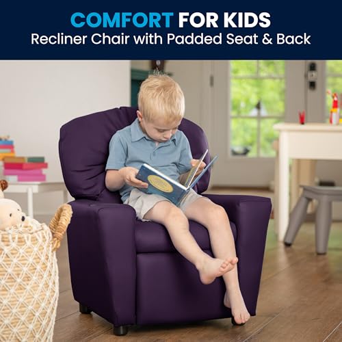 Chandler Vinyl Kids Recliner with Cup Holder and Safety Recline