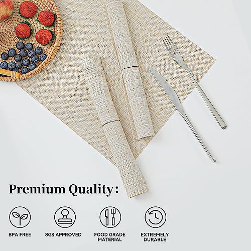 Woven Vinyl Beige Placemats Set of 16 (14 Count)